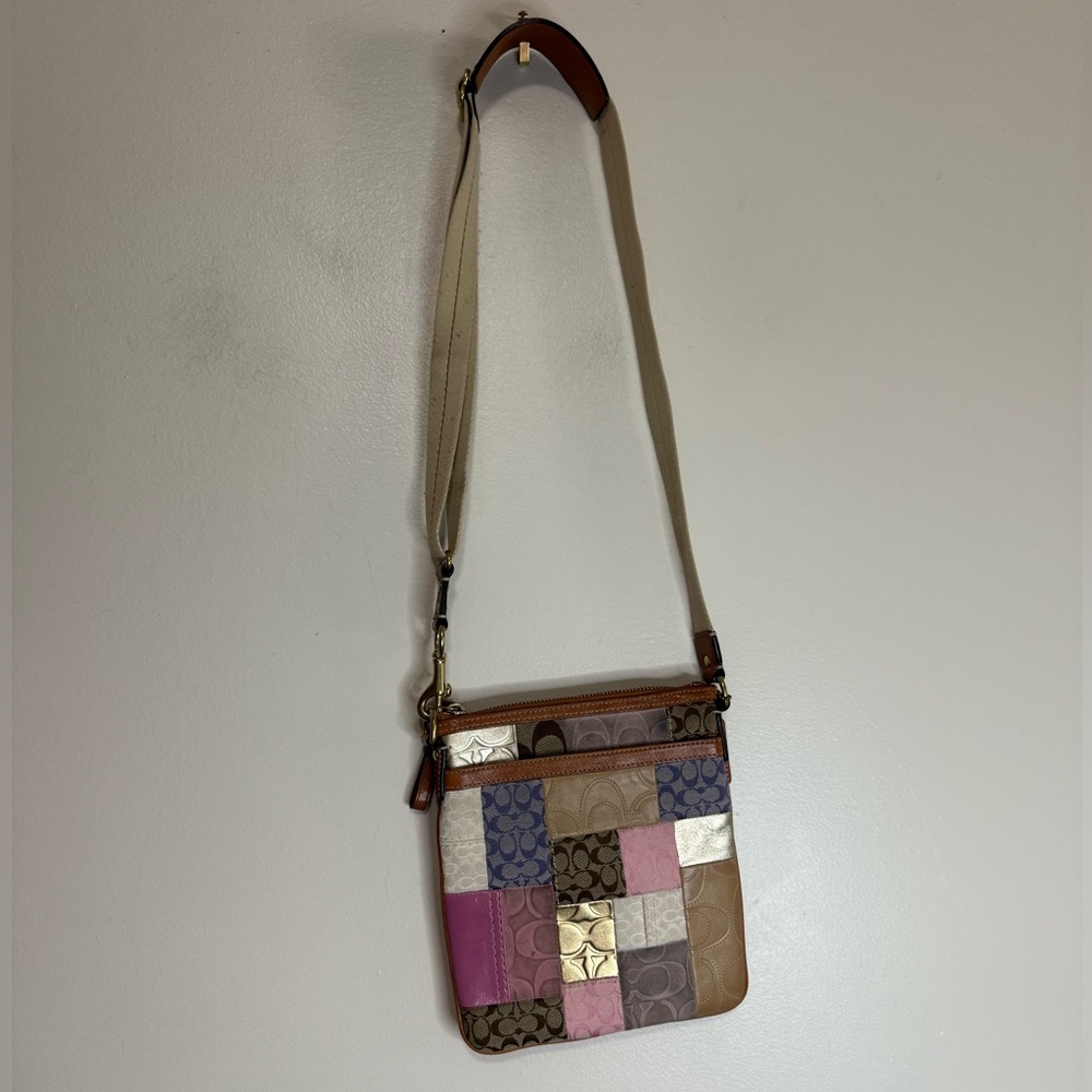 Coach Patchwork Logo Crossbody Bag in Pink, Tan & Purple